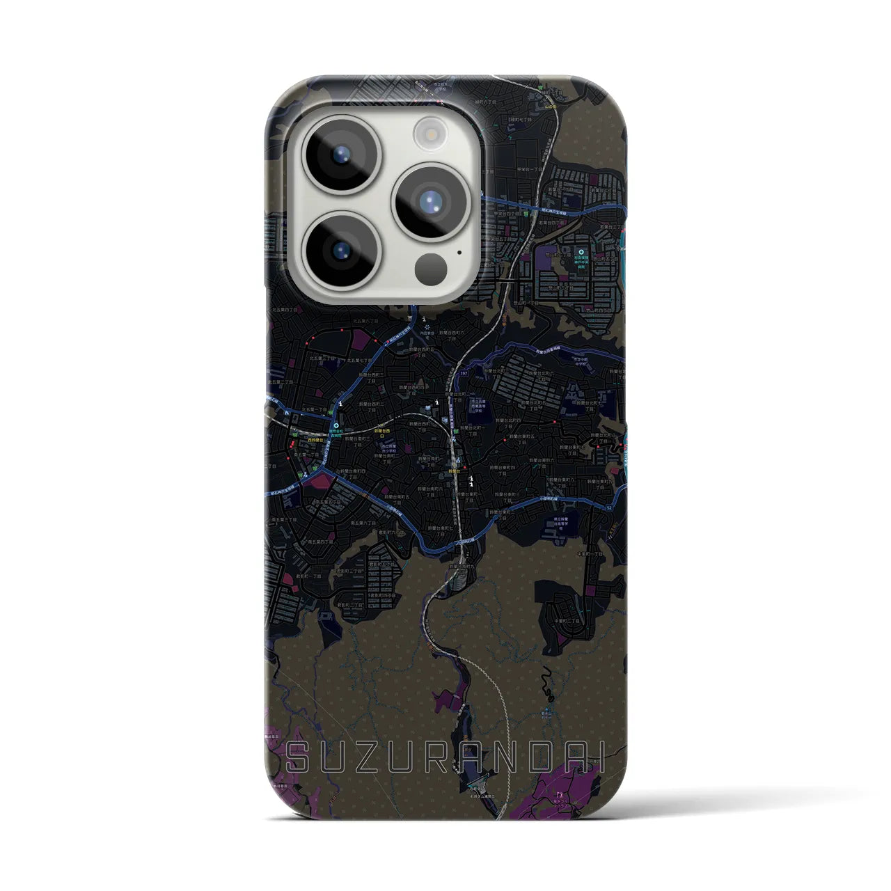 【鈴蘭台】地図柄iPhoneケース（バックカバータイプ・ブラック）iPhone 15 Pro 用