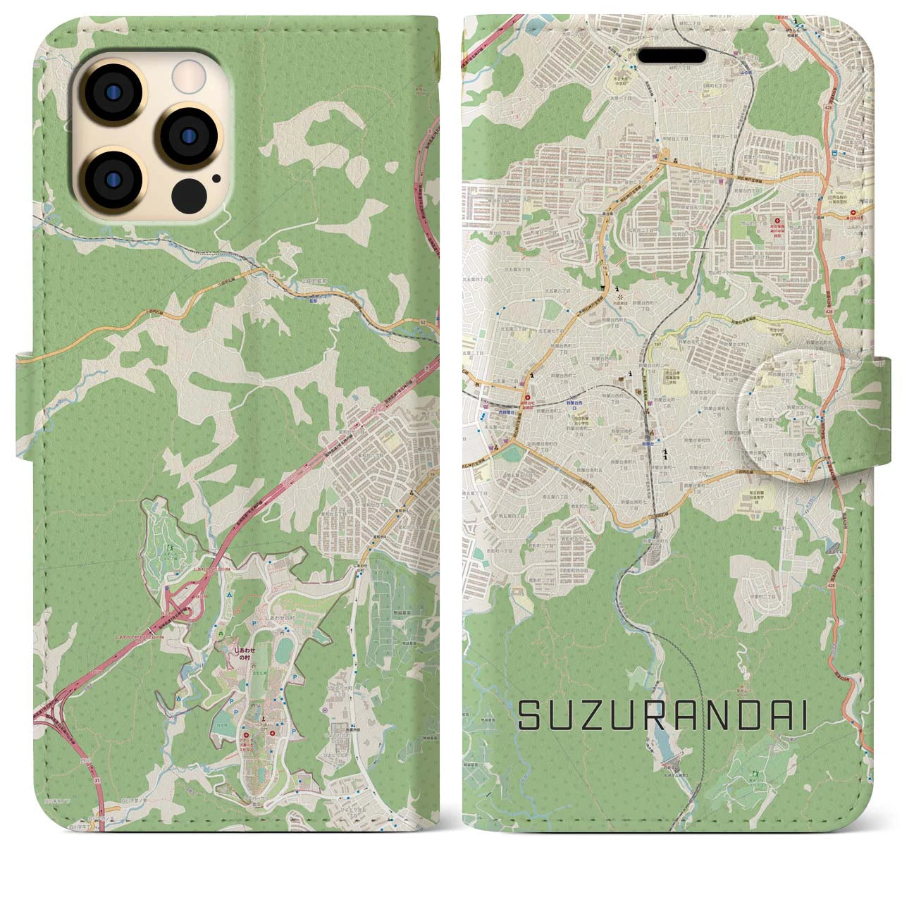 【鈴蘭台】地図柄iPhoneケース（手帳両面タイプ・ナチュラル）iPhone 12 Pro Max 用