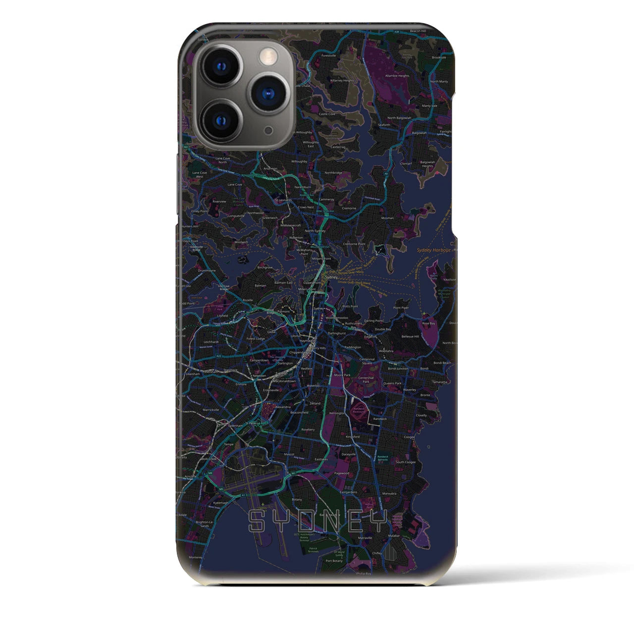 【シドニー】地図柄iPhoneケース（バックカバータイプ・ブラック）iPhone 11 Pro Max 用