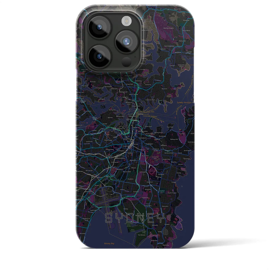 【シドニー】地図柄iPhoneケース（バックカバータイプ・ブラック）iPhone 15 Pro Max 用