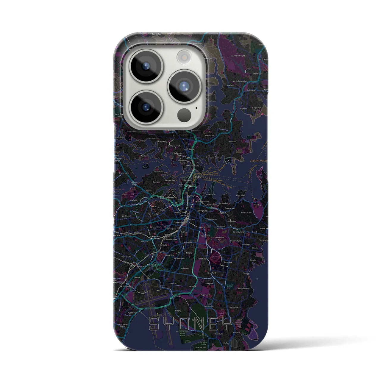 【シドニー】地図柄iPhoneケース（バックカバータイプ・ブラック）iPhone 15 Pro 用