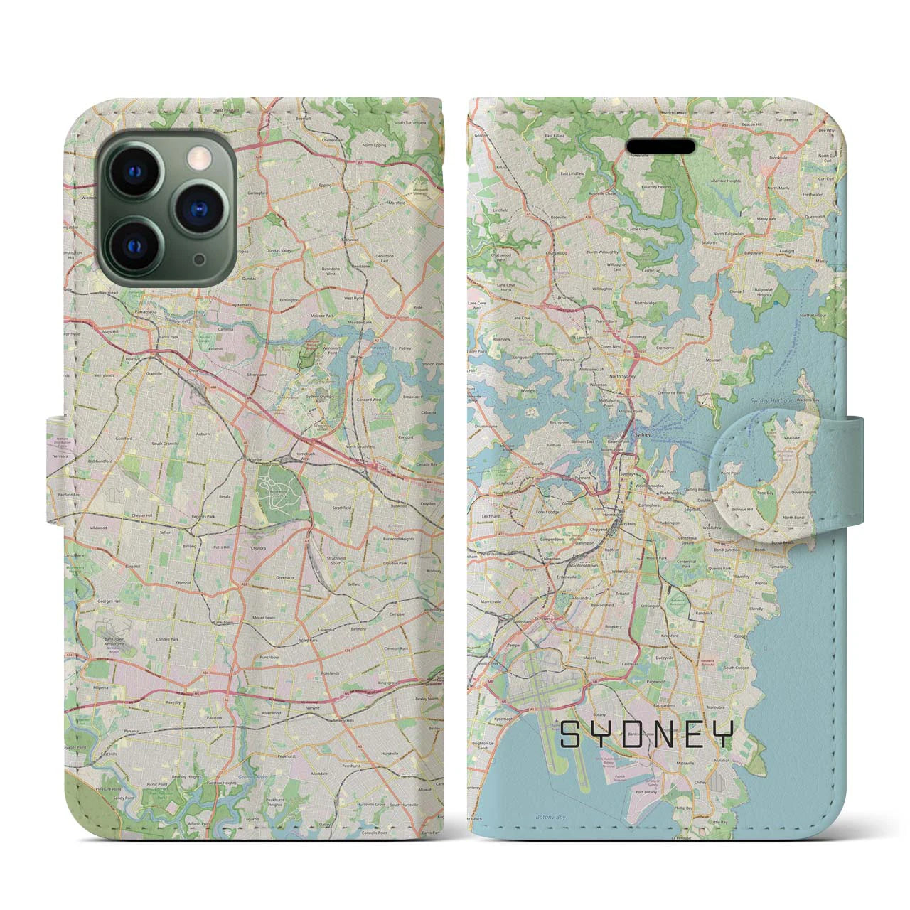 【シドニー】地図柄iPhoneケース（手帳両面タイプ・ナチュラル）iPhone 11 Pro 用