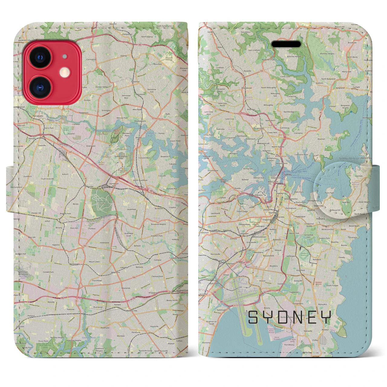 【シドニー】地図柄iPhoneケース（手帳両面タイプ・ナチュラル）iPhone 11 用
