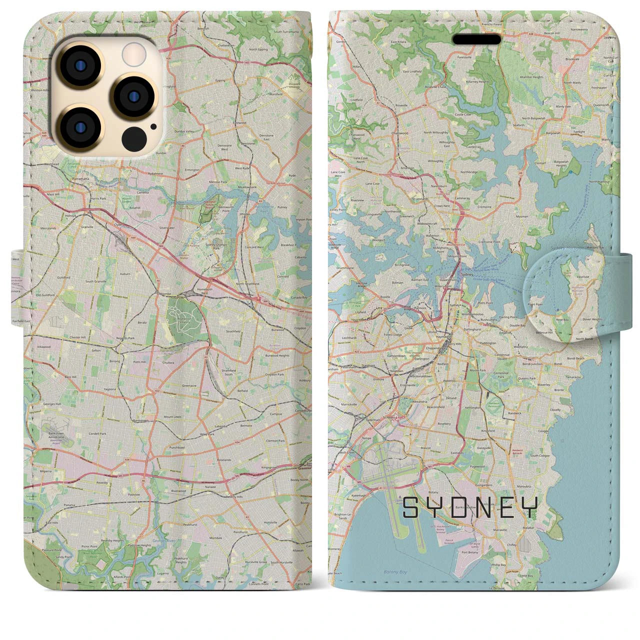 【シドニー】地図柄iPhoneケース（手帳両面タイプ・ナチュラル）iPhone 12 Pro Max 用