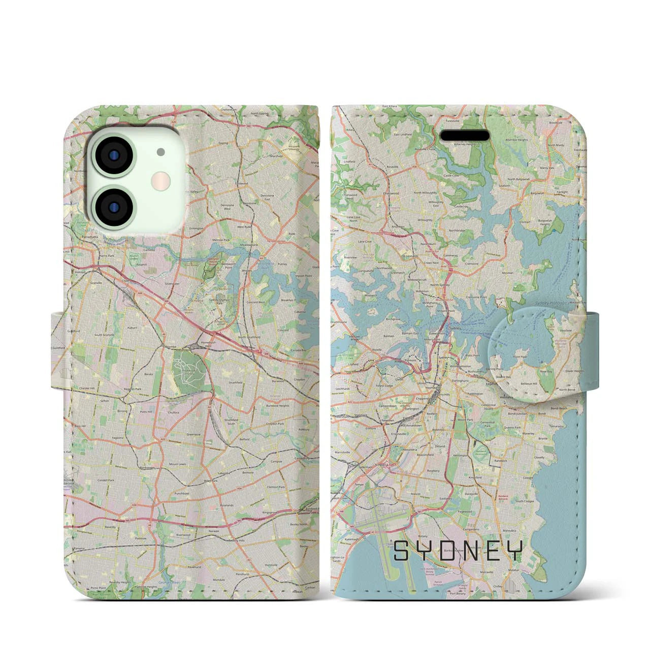 【シドニー】地図柄iPhoneケース（手帳両面タイプ・ナチュラル）iPhone 12 mini 用