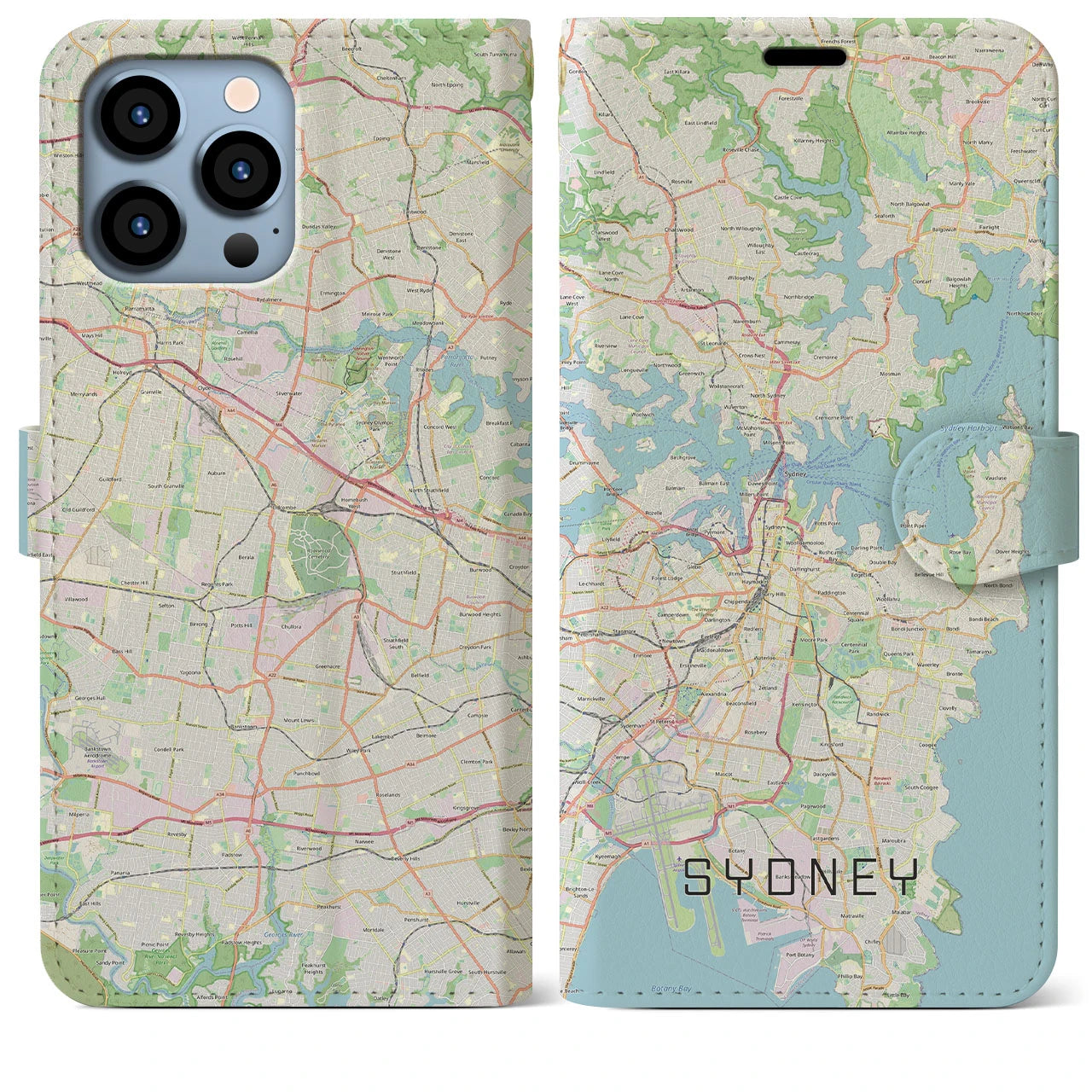 【シドニー】地図柄iPhoneケース（手帳両面タイプ・ナチュラル）iPhone 13 Pro Max 用