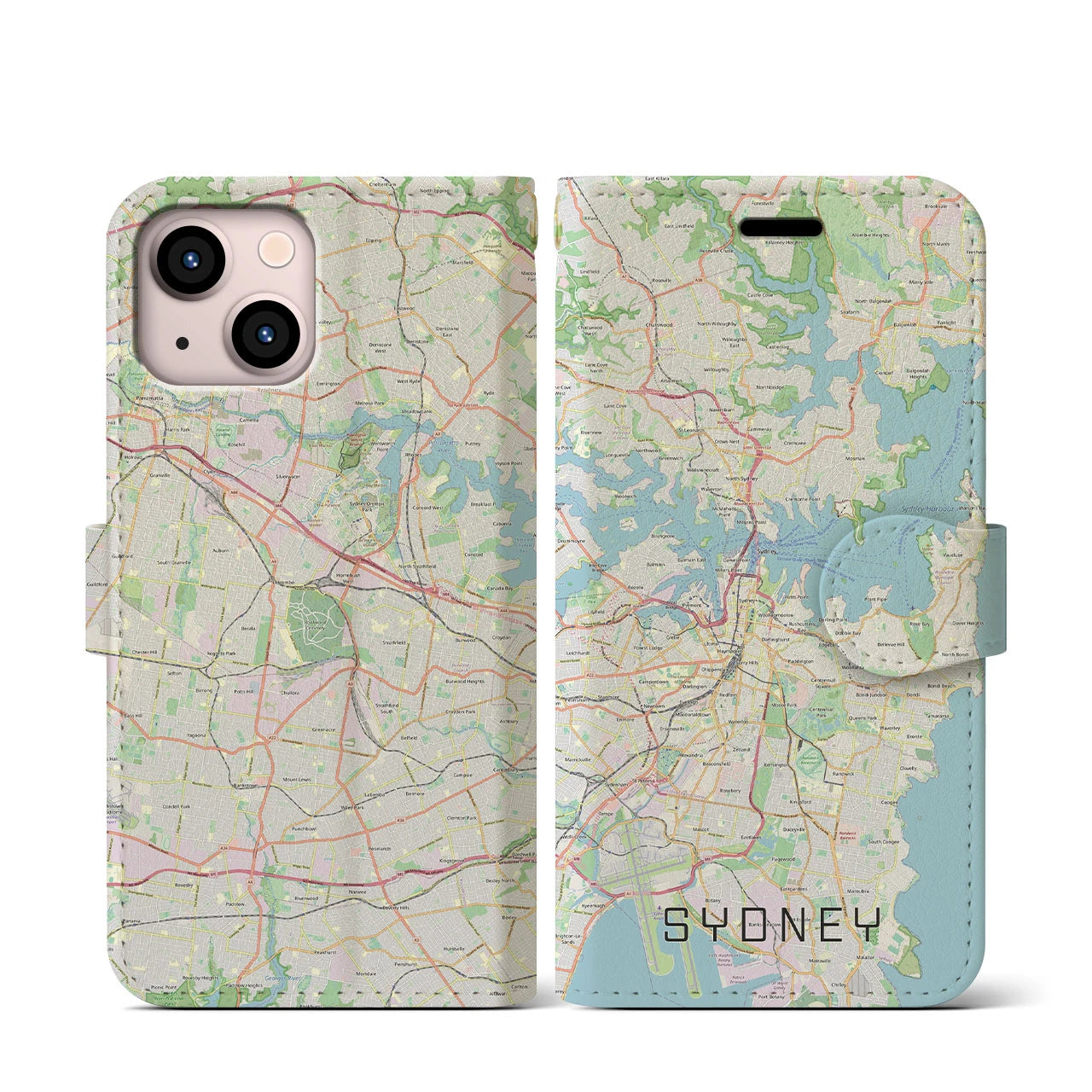 【シドニー】地図柄iPhoneケース（手帳両面タイプ・ナチュラル）iPhone 13 mini 用