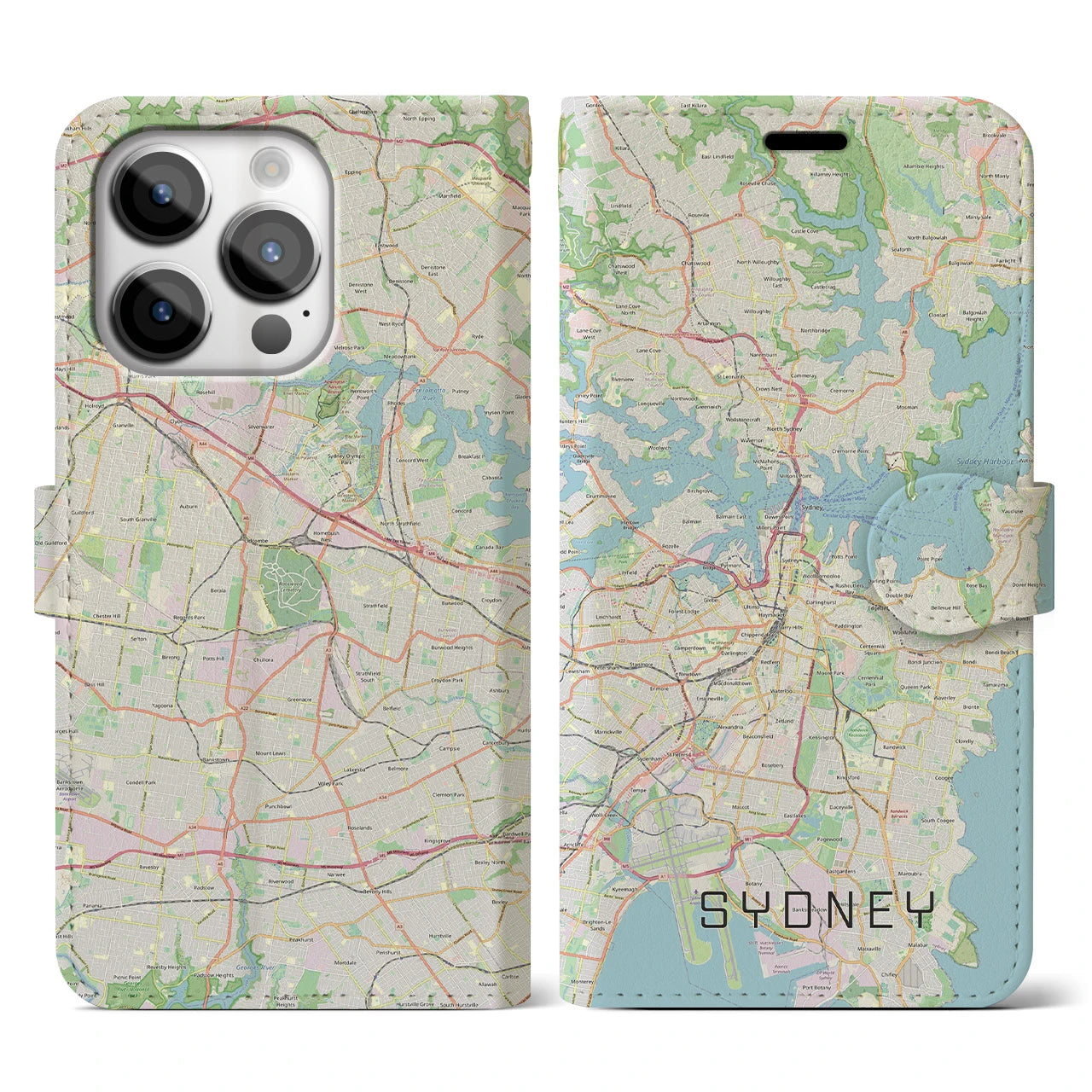 【シドニー】地図柄iPhoneケース（手帳両面タイプ・ナチュラル）iPhone 14 Pro 用