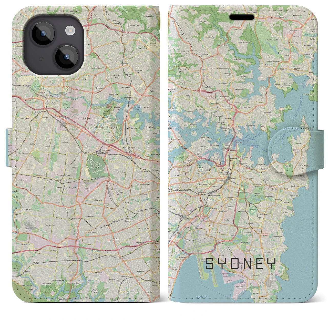 【シドニー】地図柄iPhoneケース（手帳両面タイプ・ナチュラル）iPhone 14 Plus 用