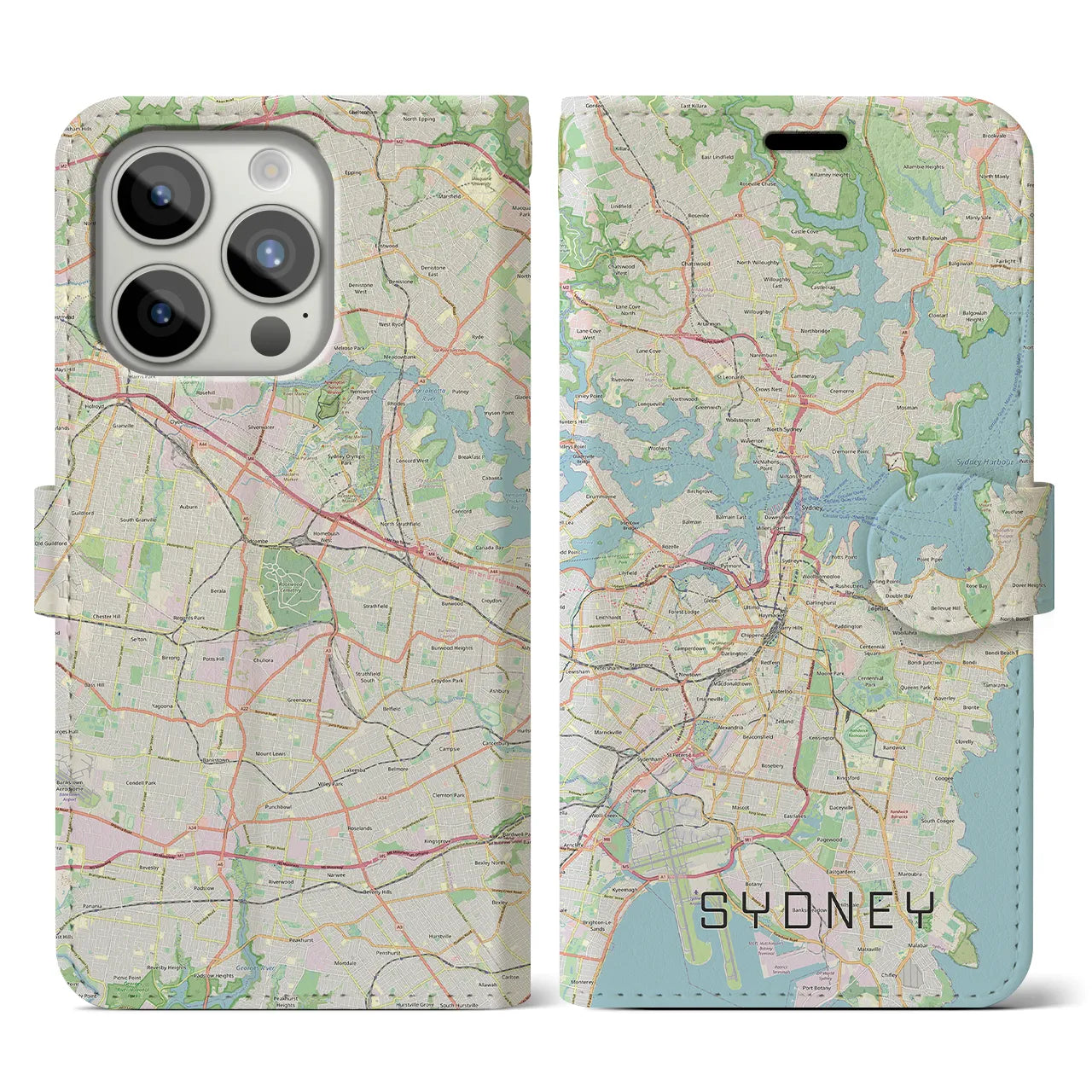【シドニー】地図柄iPhoneケース（手帳両面タイプ・ナチュラル）iPhone 15 Pro 用