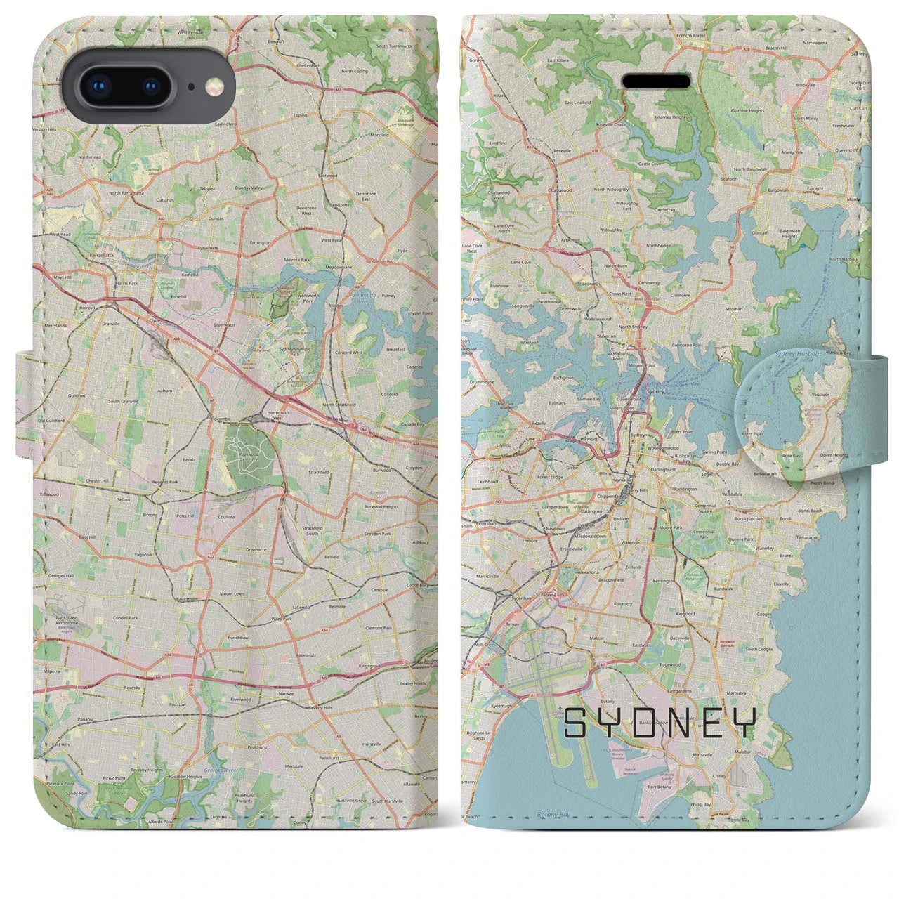 【シドニー】地図柄iPhoneケース（手帳両面タイプ・ナチュラル）iPhone 8Plus /7Plus / 6sPlus / 6Plus 用