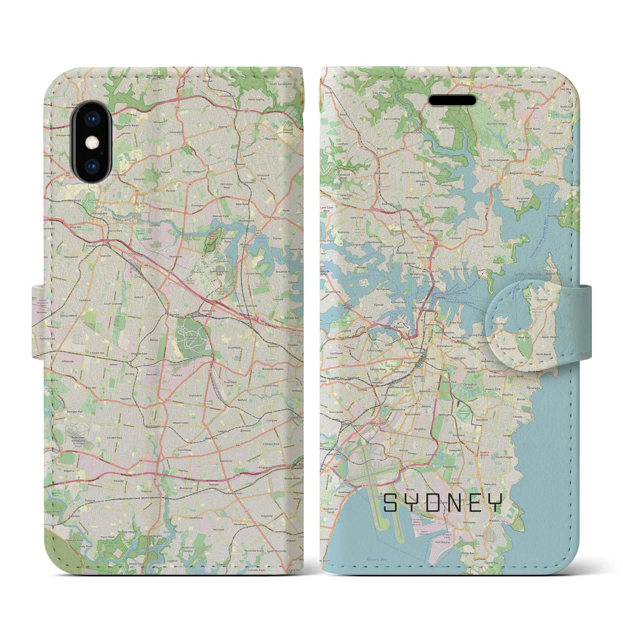 【シドニー】地図柄iPhoneケース（手帳両面タイプ・ナチュラル）iPhone XS / X 用