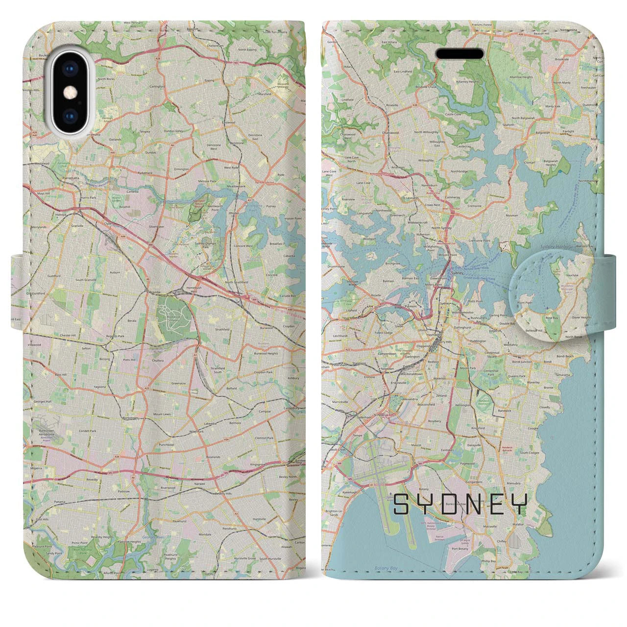 【シドニー】地図柄iPhoneケース（手帳両面タイプ・ナチュラル）iPhone XS Max 用