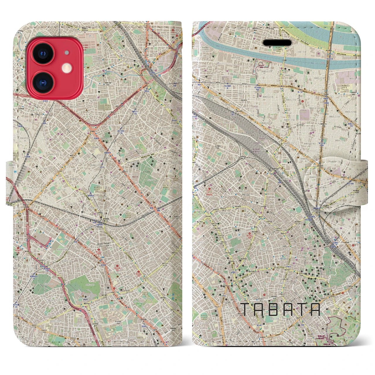 【田端】地図柄iPhoneケース（手帳両面タイプ・ナチュラル）iPhone 11 用