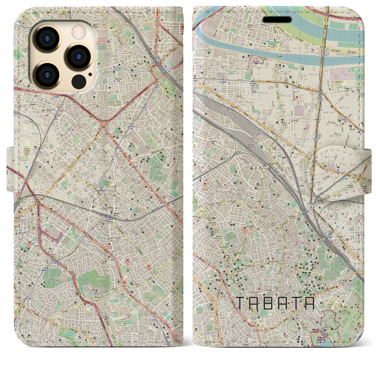 【田端】地図柄iPhoneケース（手帳両面タイプ・ナチュラル）iPhone 12 Pro Max 用