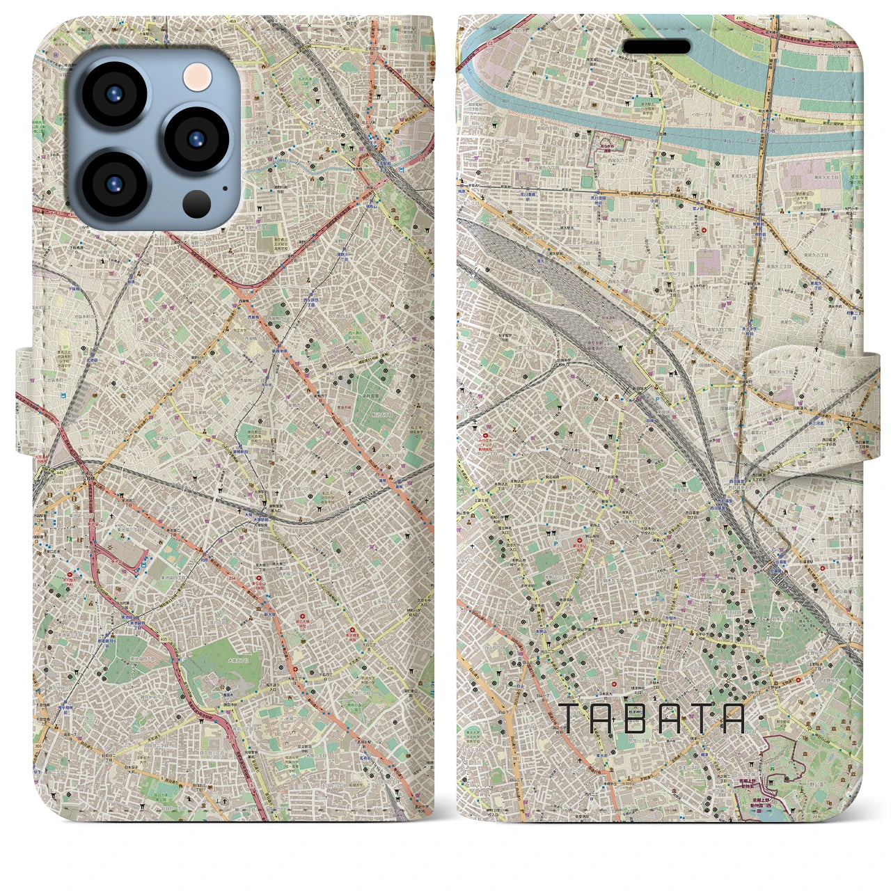 【田端】地図柄iPhoneケース（手帳両面タイプ・ナチュラル）iPhone 13 Pro Max 用