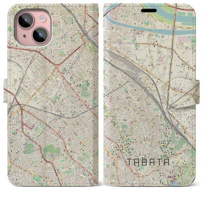 【田端（東京都）】地図柄iPhoneケース（手帳タイプ）ナチュラル・iPhone 15 Plus 用