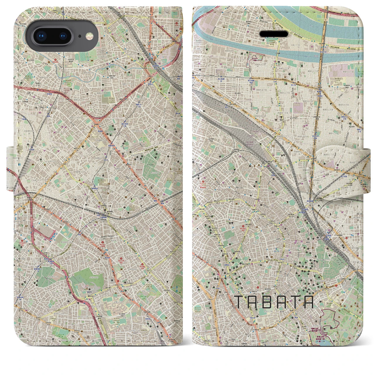 【田端】地図柄iPhoneケース（手帳両面タイプ・ナチュラル）iPhone 8Plus /7Plus / 6sPlus / 6Plus 用