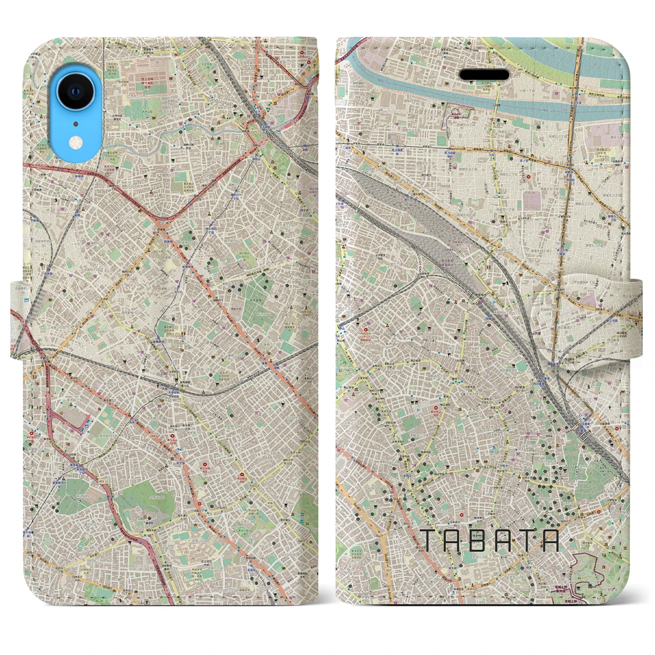 【田端】地図柄iPhoneケース（手帳両面タイプ・ナチュラル）iPhone XR 用