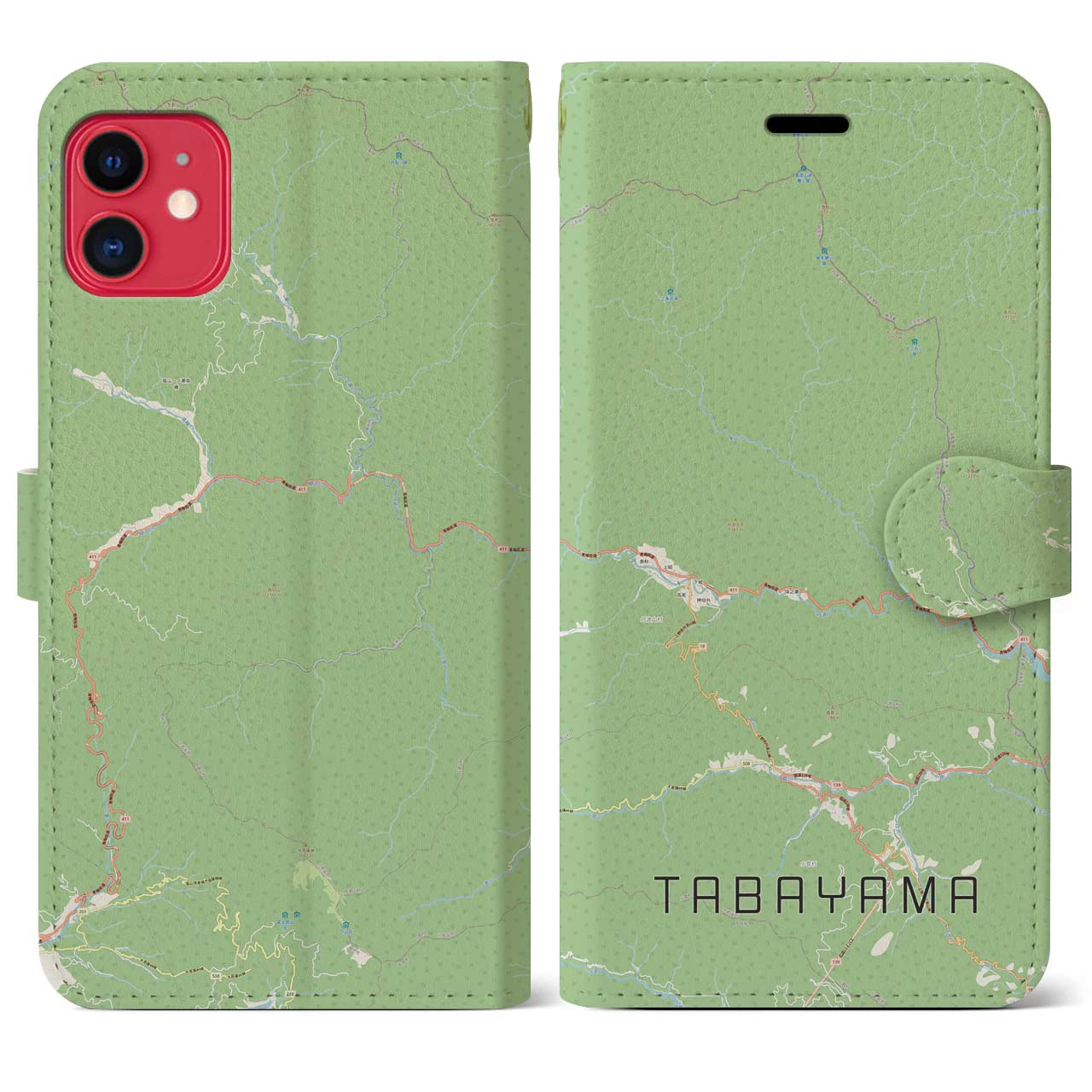 【丹波山】地図柄iPhoneケース（手帳両面タイプ・ナチュラル）iPhone 11 用