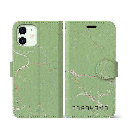 【丹波山（山梨県）】地図柄iPhoneケース（手帳タイプ）ナチュラル・iPhone 12 mini 用