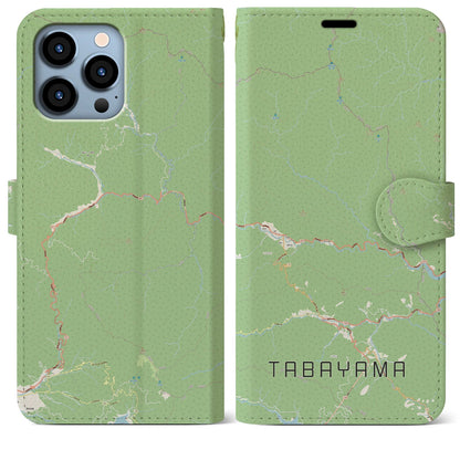 【丹波山（山梨県）】地図柄iPhoneケース（手帳タイプ）ナチュラル・iPhone 13 Pro Max 用