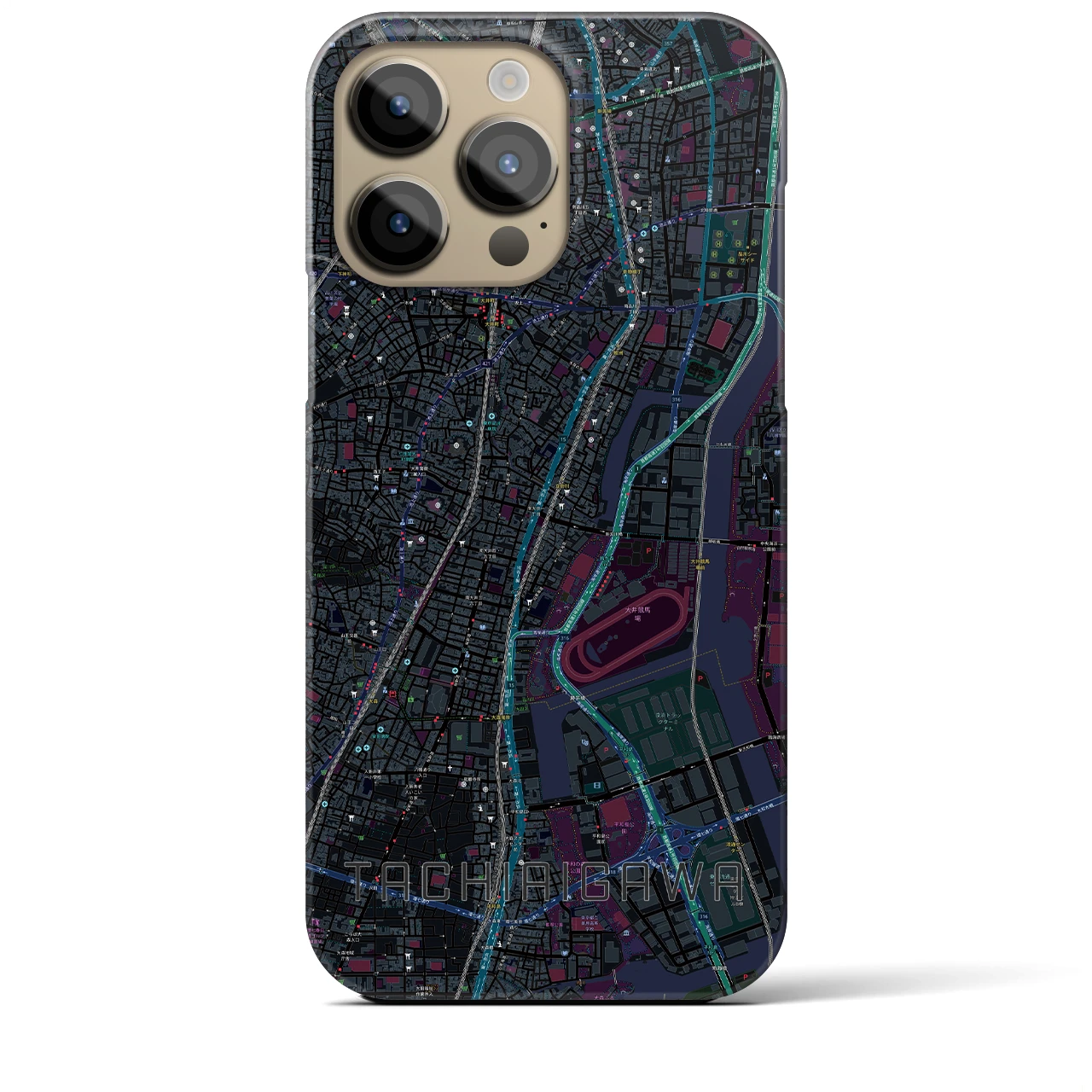 【立会川】地図柄iPhoneケース（バックカバータイプ・ブラック）iPhone 14 Pro Max 用
