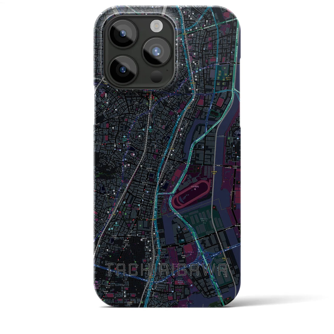 【立会川】地図柄iPhoneケース（バックカバータイプ・ブラック）iPhone 15 Pro Max 用