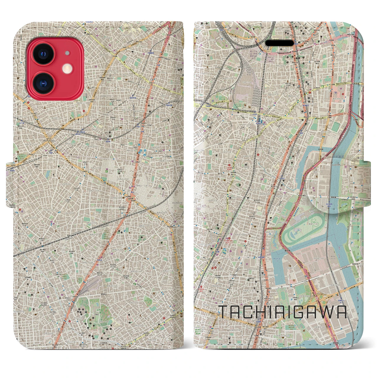 【立会川】地図柄iPhoneケース（手帳両面タイプ・ナチュラル）iPhone 11 用