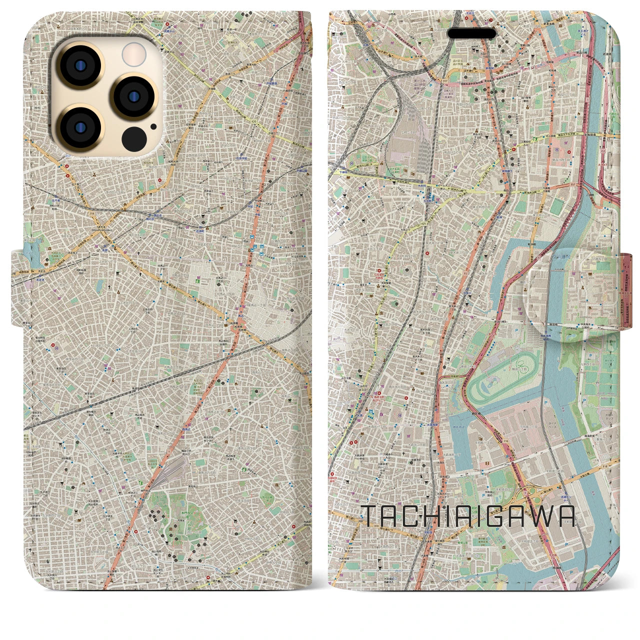 【立会川】地図柄iPhoneケース（手帳両面タイプ・ナチュラル）iPhone 12 Pro Max 用