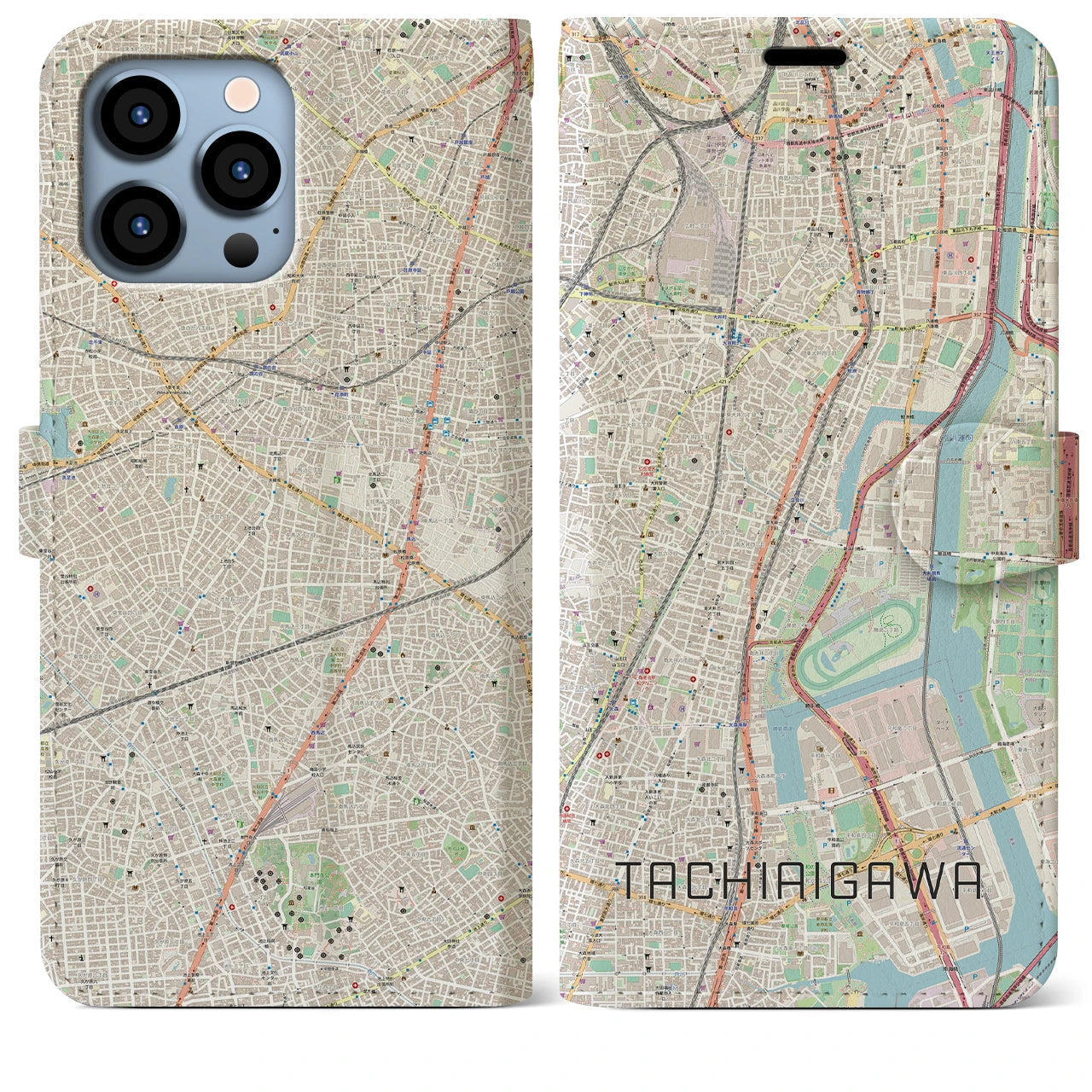 【立会川】地図柄iPhoneケース（手帳両面タイプ・ナチュラル）iPhone 13 Pro Max 用