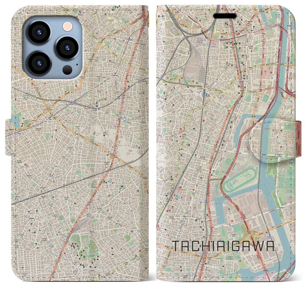 【立会川（東京都）】地図柄iPhoneケース（手帳タイプ）ナチュラル・iPhone 13 Pro Max 用