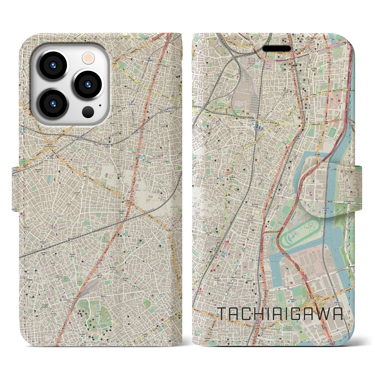 【立会川】地図柄iPhoneケース（手帳両面タイプ・ナチュラル）iPhone 13 Pro 用