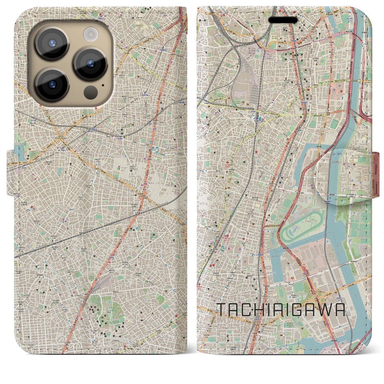 【立会川】地図柄iPhoneケース（手帳両面タイプ・ナチュラル）iPhone 14 Pro Max 用