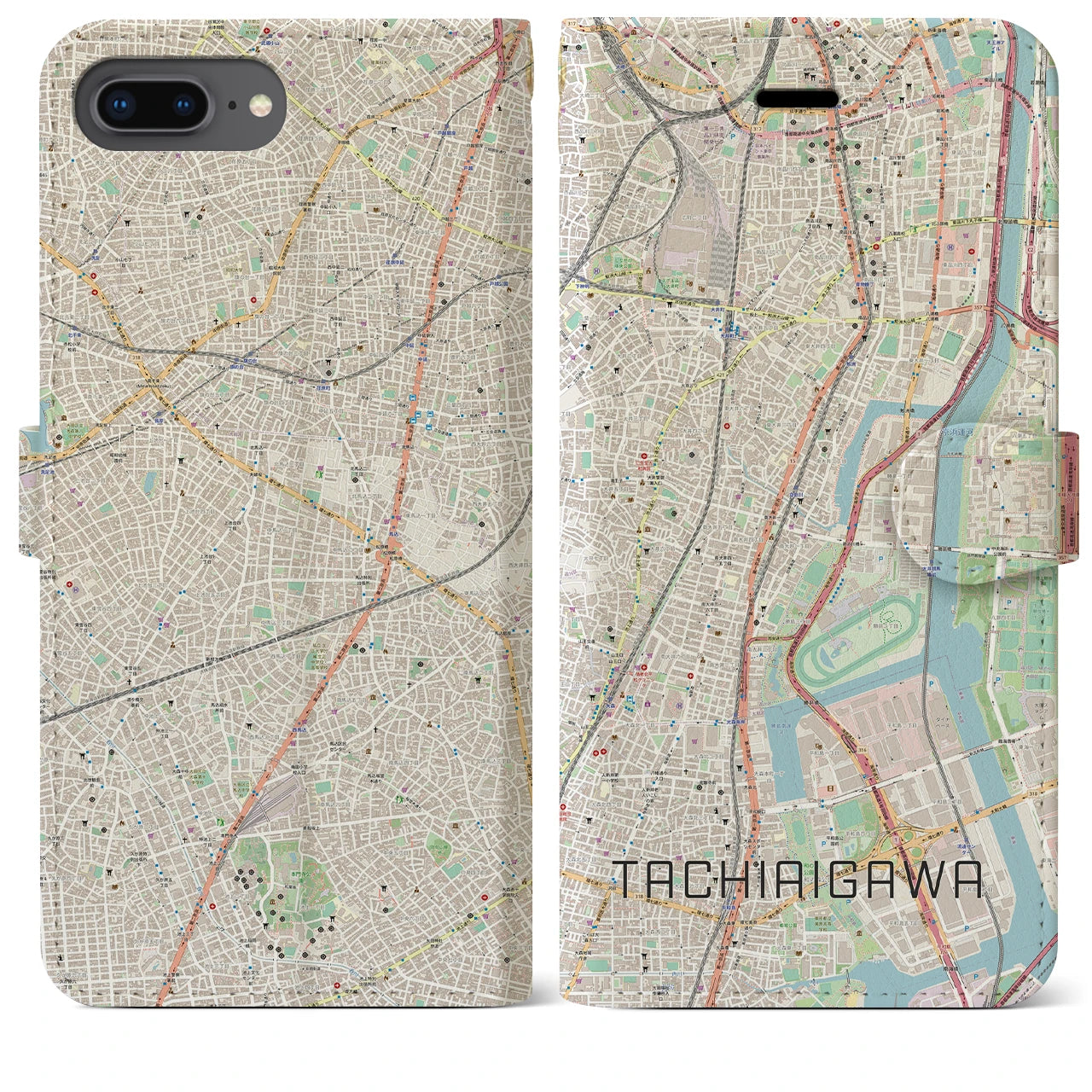 【立会川】地図柄iPhoneケース（手帳両面タイプ・ナチュラル）iPhone 8Plus /7Plus / 6sPlus / 6Plus 用