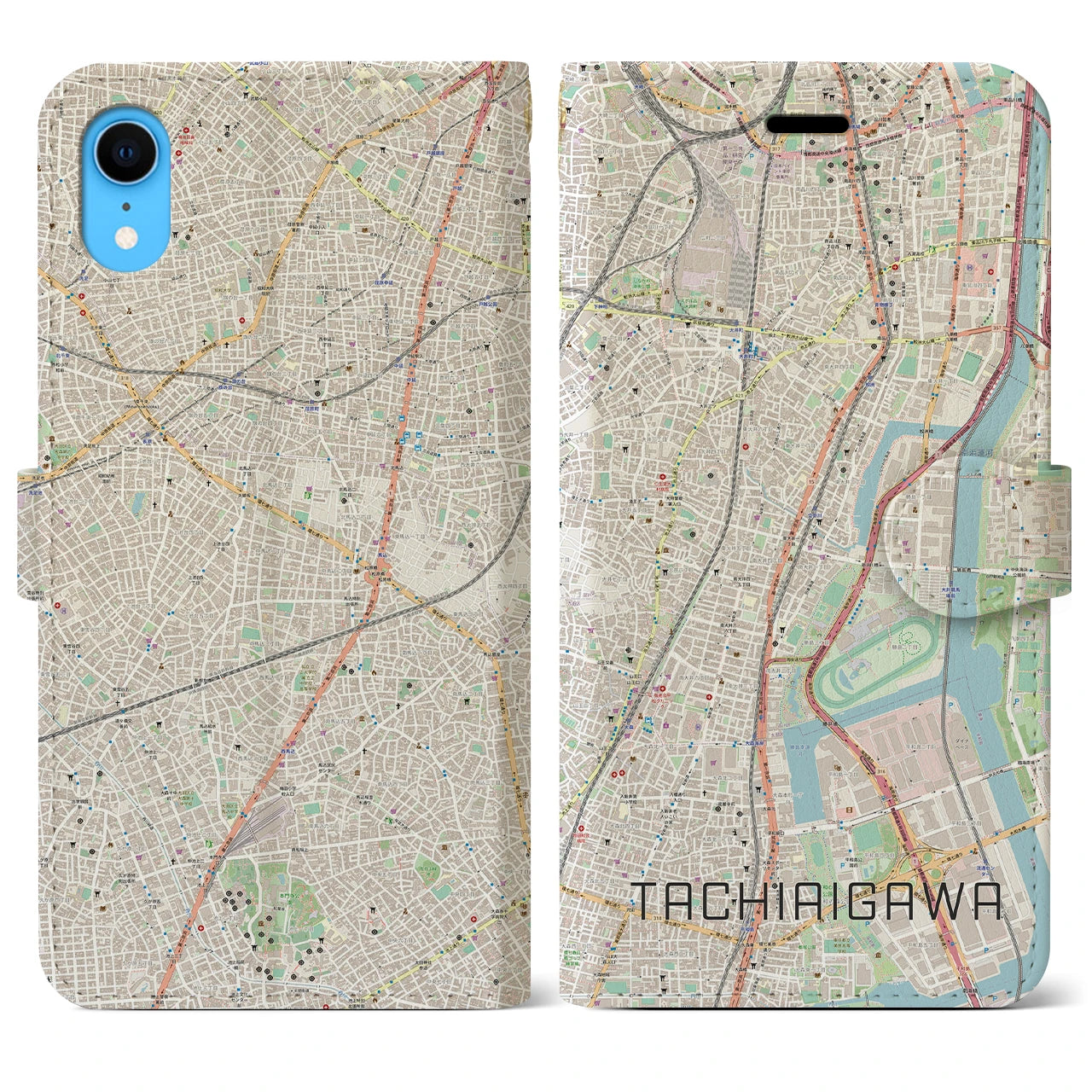 【立会川】地図柄iPhoneケース（手帳両面タイプ・ナチュラル）iPhone XR 用