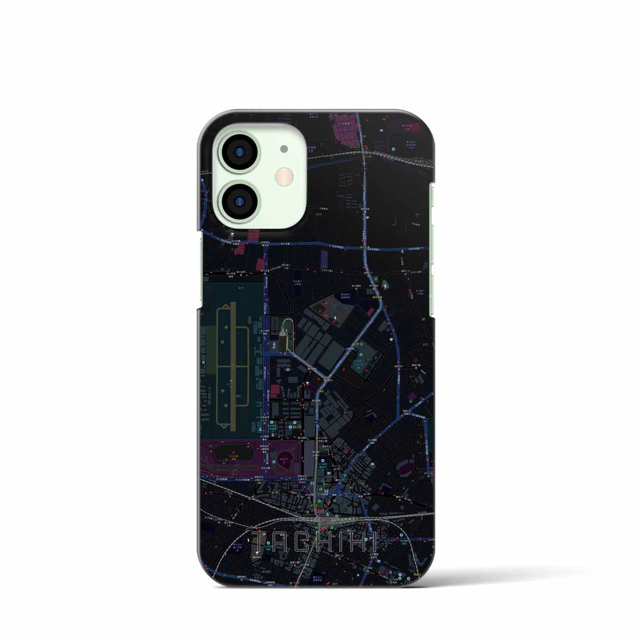 【立飛】地図柄iPhoneケース（バックカバータイプ・ブラック）iPhone 12 mini 用