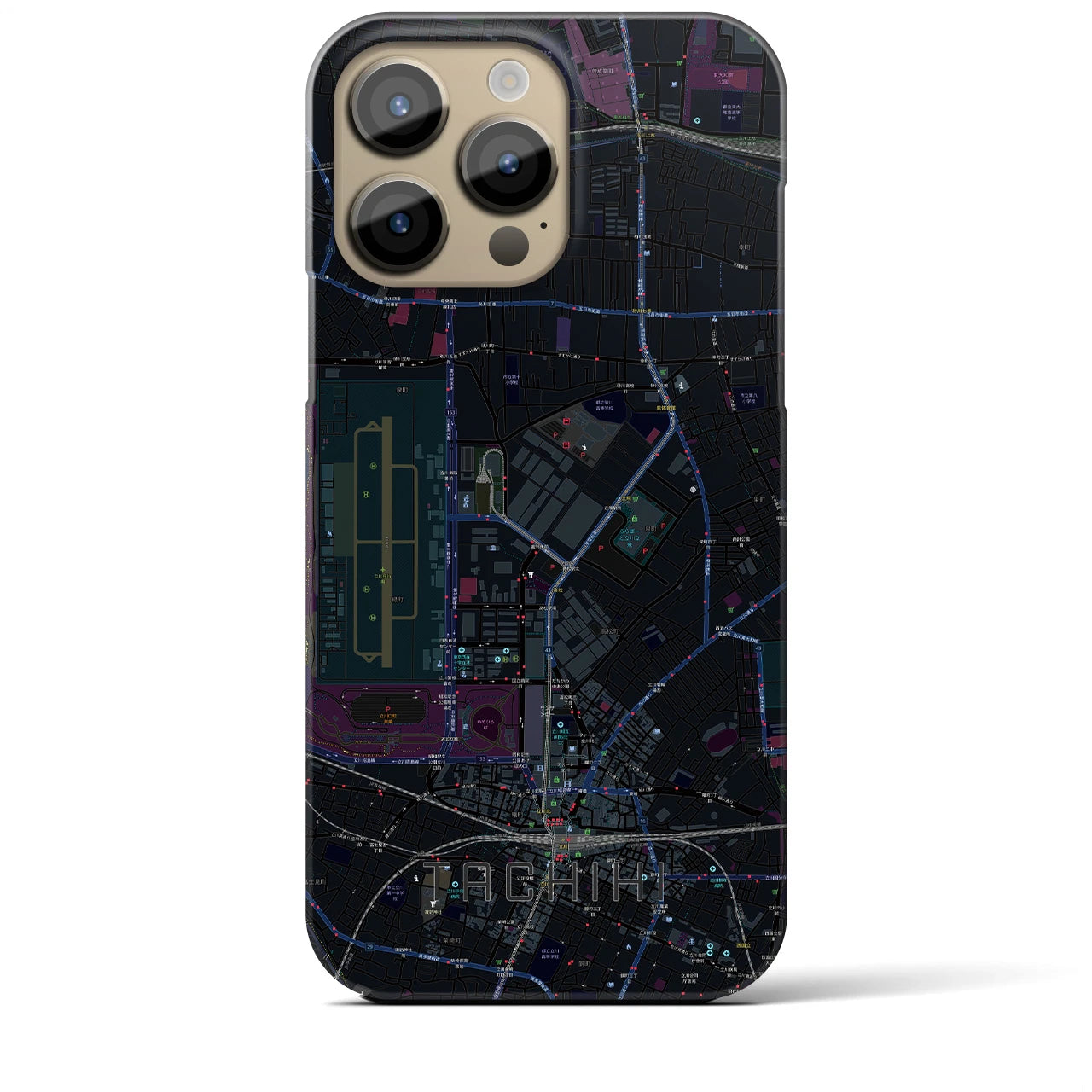 【立飛】地図柄iPhoneケース（バックカバータイプ・ブラック）iPhone 14 Pro Max 用