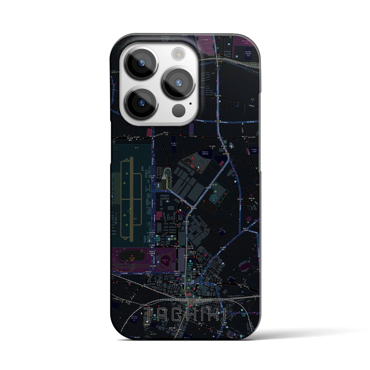 【立飛】地図柄iPhoneケース（バックカバータイプ・ブラック）iPhone 14 Pro 用