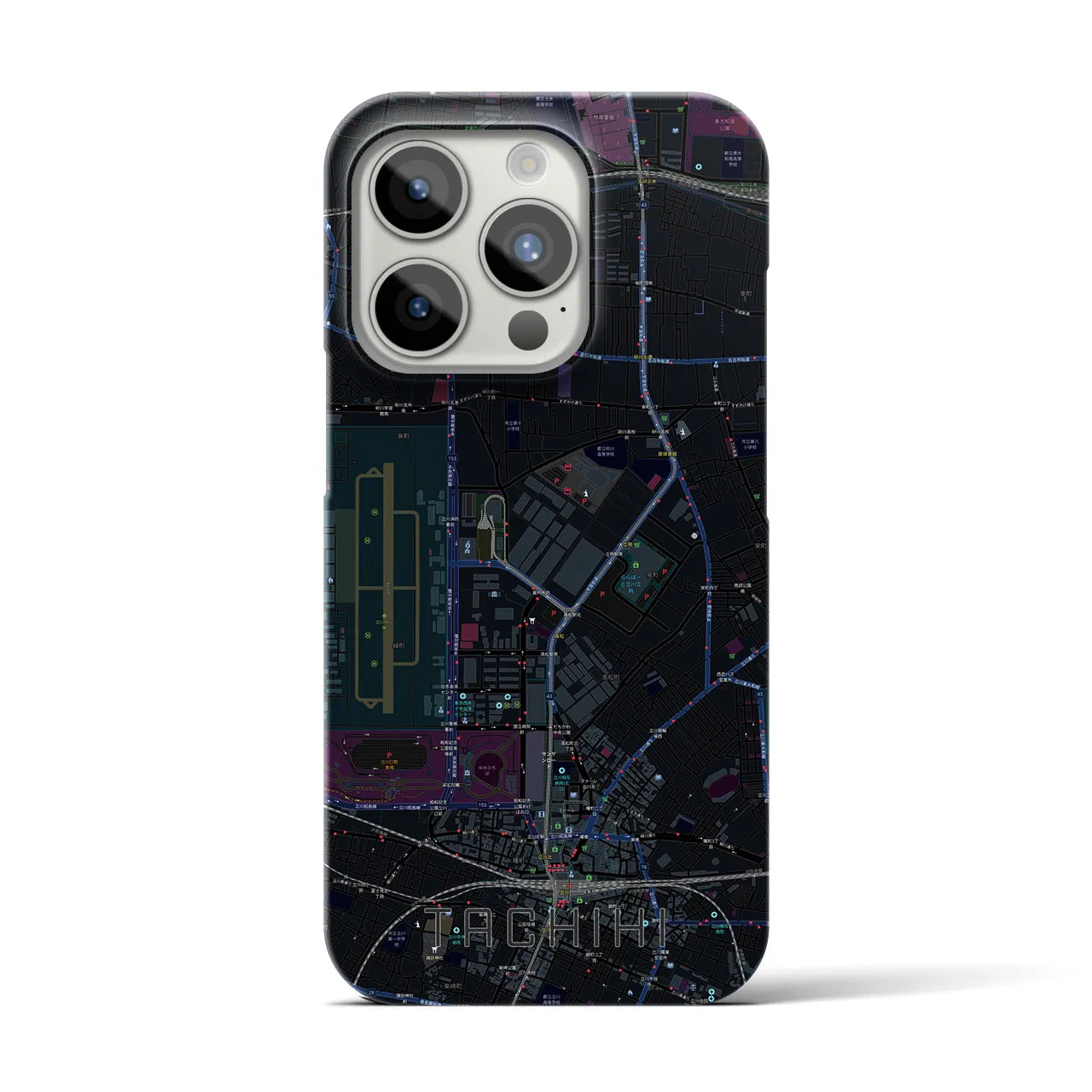【立飛】地図柄iPhoneケース（バックカバータイプ・ブラック）iPhone 15 Pro 用