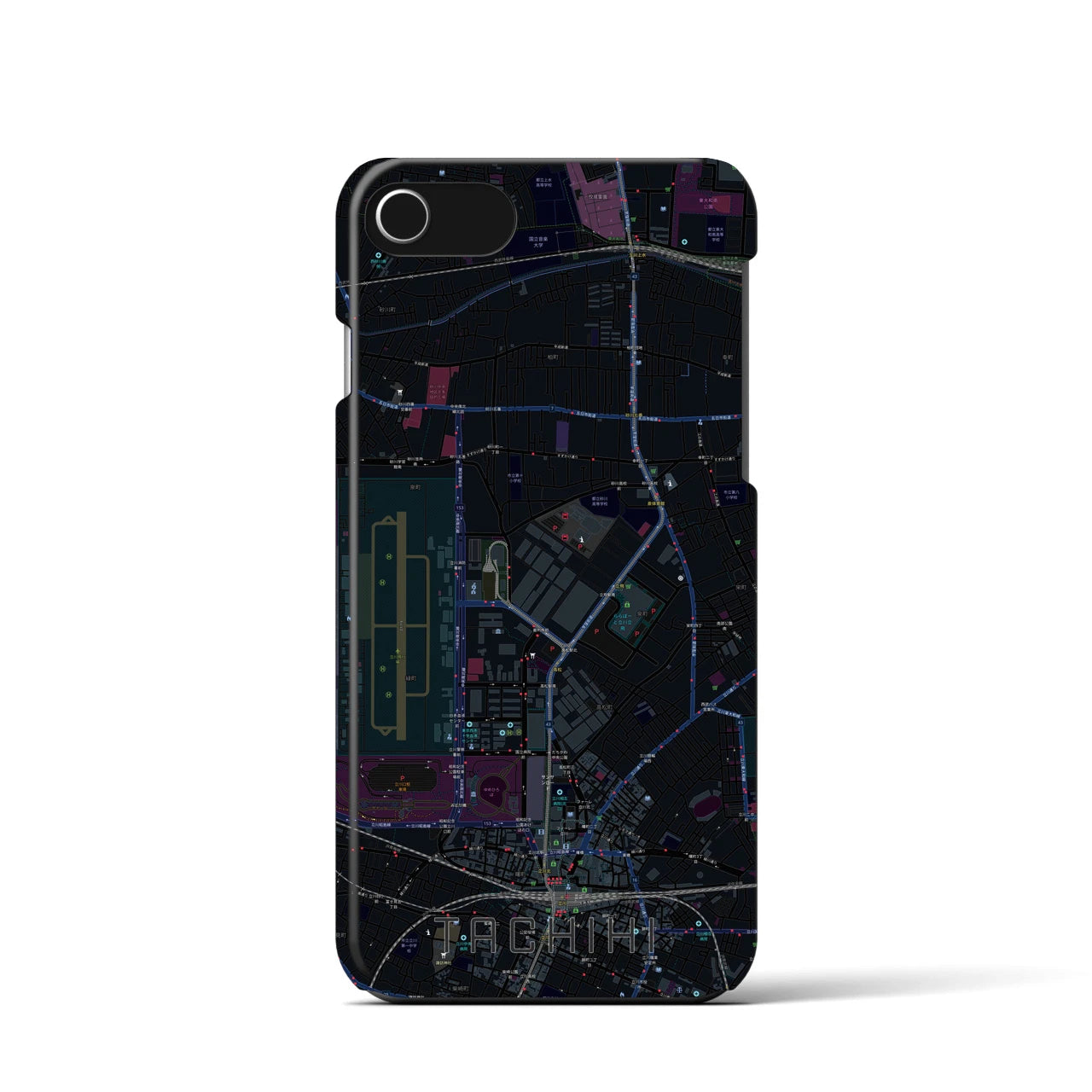 【立飛】地図柄iPhoneケース（バックカバータイプ・ブラック）iPhone SE（第3 / 第2世代） / 8 / 7 / 6s / 6 用