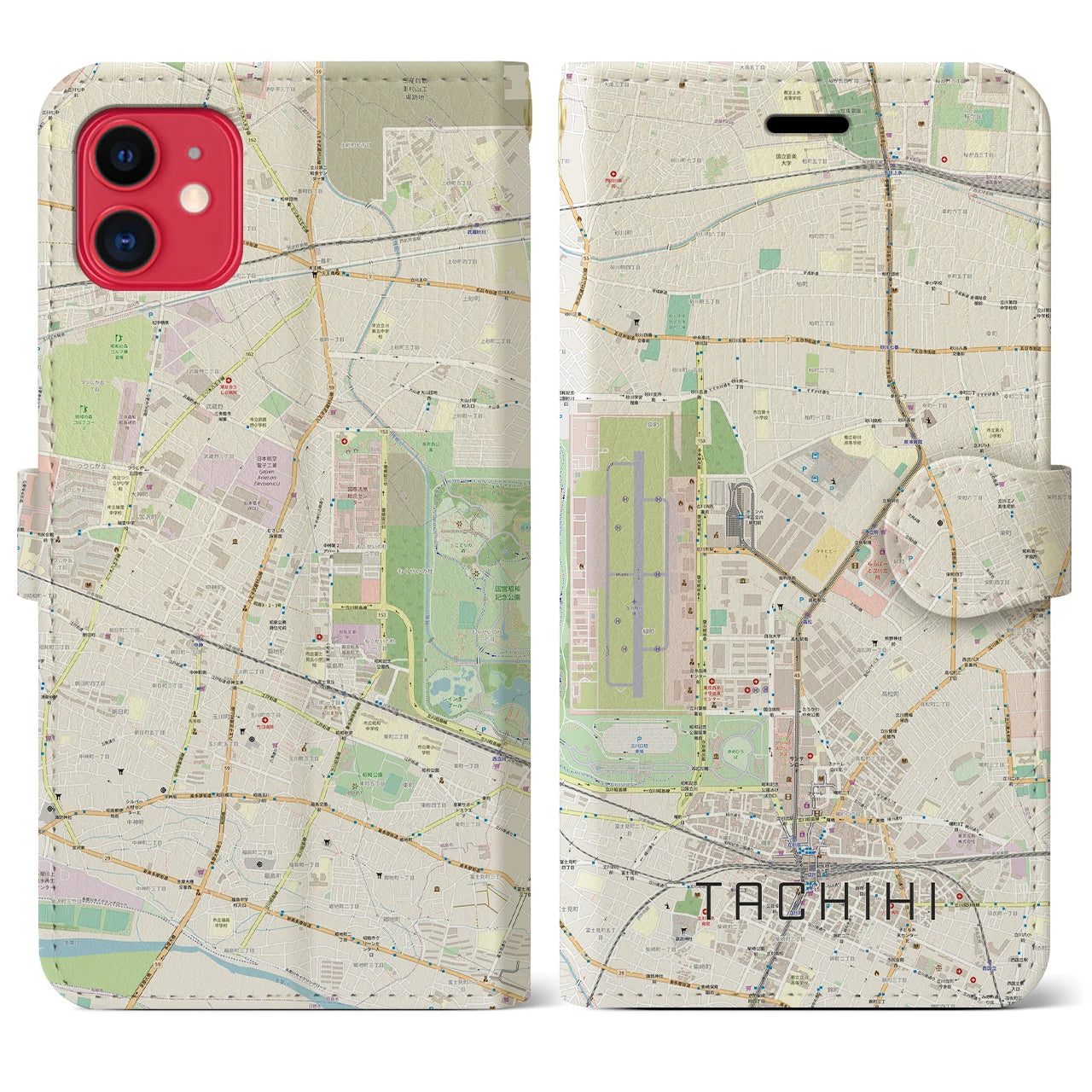 【立飛】地図柄iPhoneケース（手帳両面タイプ・ナチュラル）iPhone 11 用
