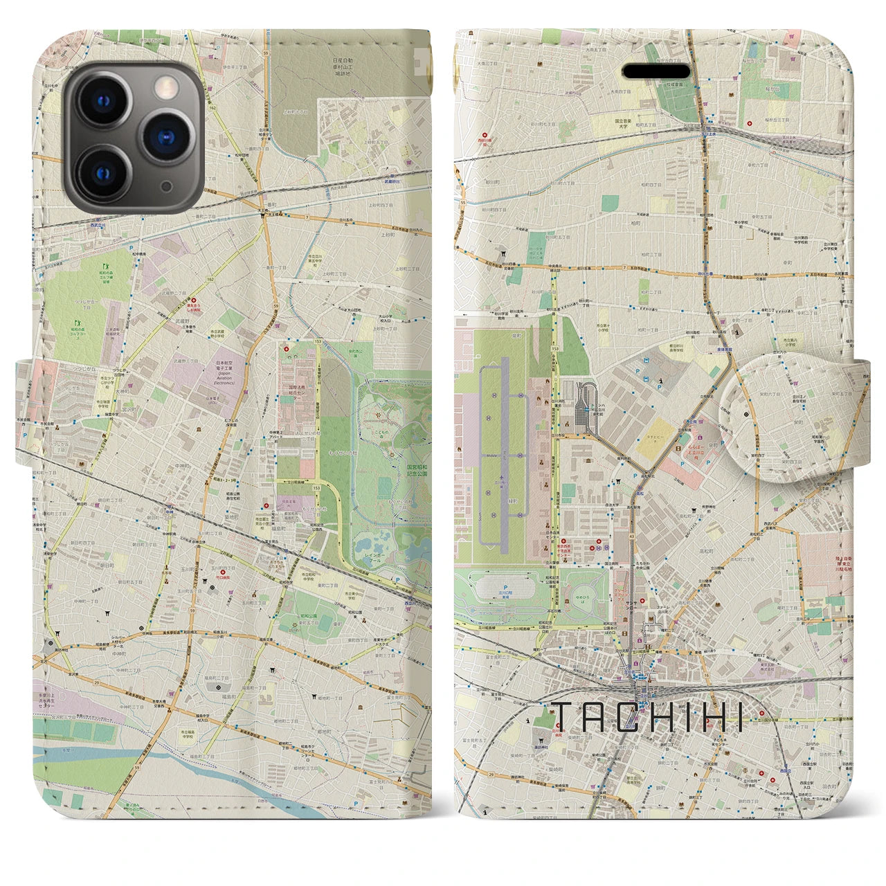 【立飛】地図柄iPhoneケース（手帳両面タイプ・ナチュラル）iPhone 11 Pro Max 用