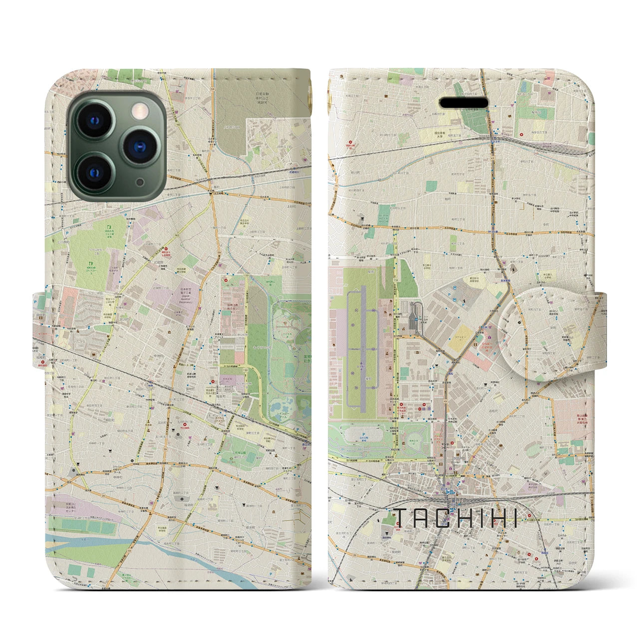 【立飛】地図柄iPhoneケース（手帳両面タイプ・ナチュラル）iPhone 11 Pro 用