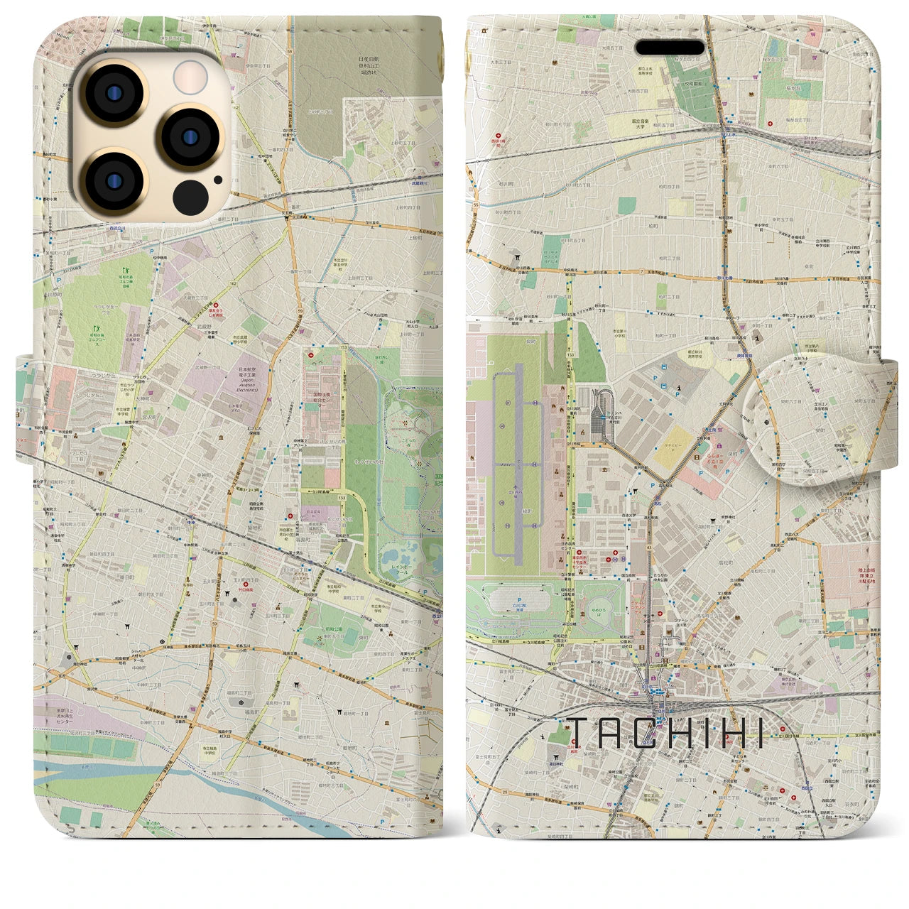 【立飛】地図柄iPhoneケース（手帳両面タイプ・ナチュラル）iPhone 12 Pro Max 用