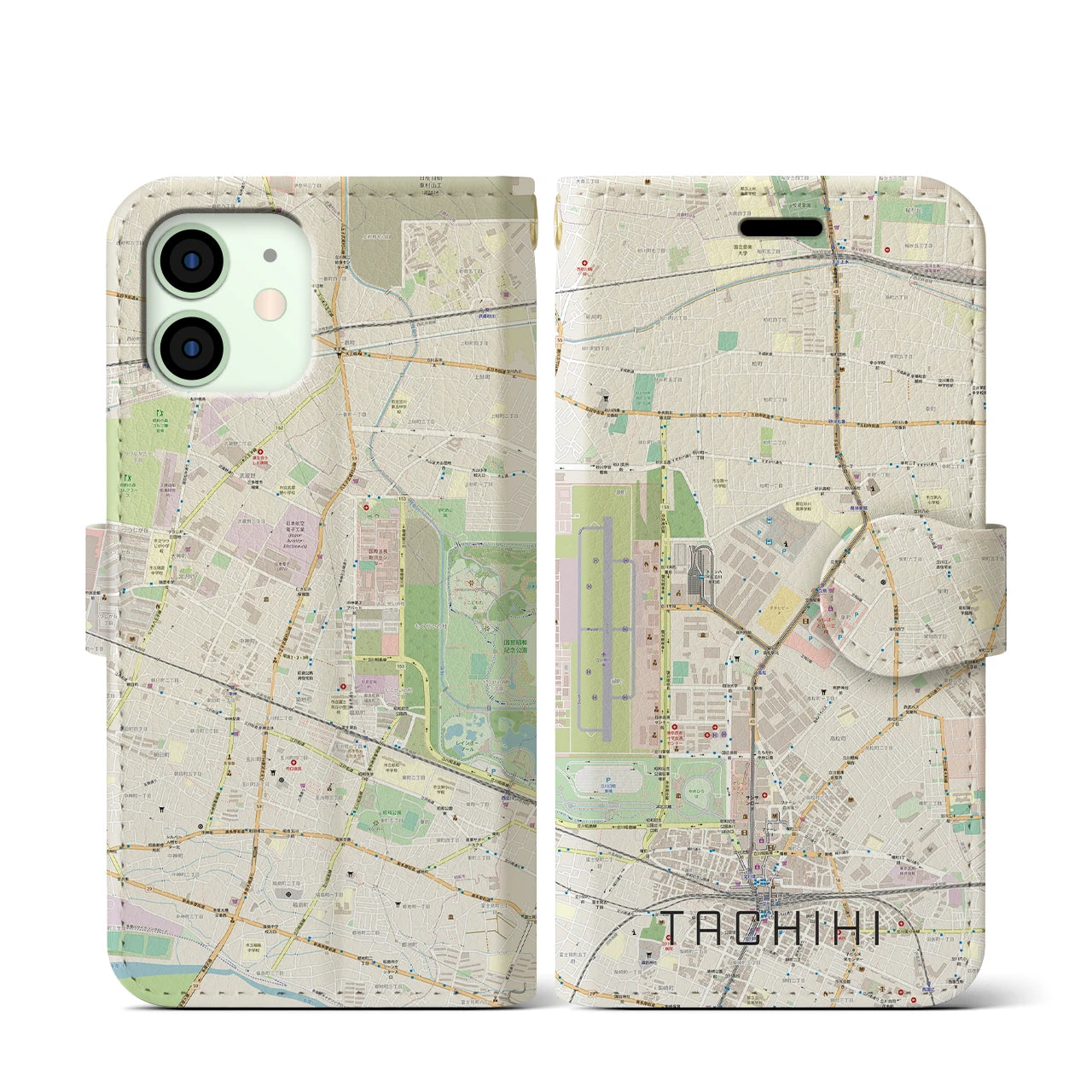 【立飛】地図柄iPhoneケース（手帳両面タイプ・ナチュラル）iPhone 12 mini 用