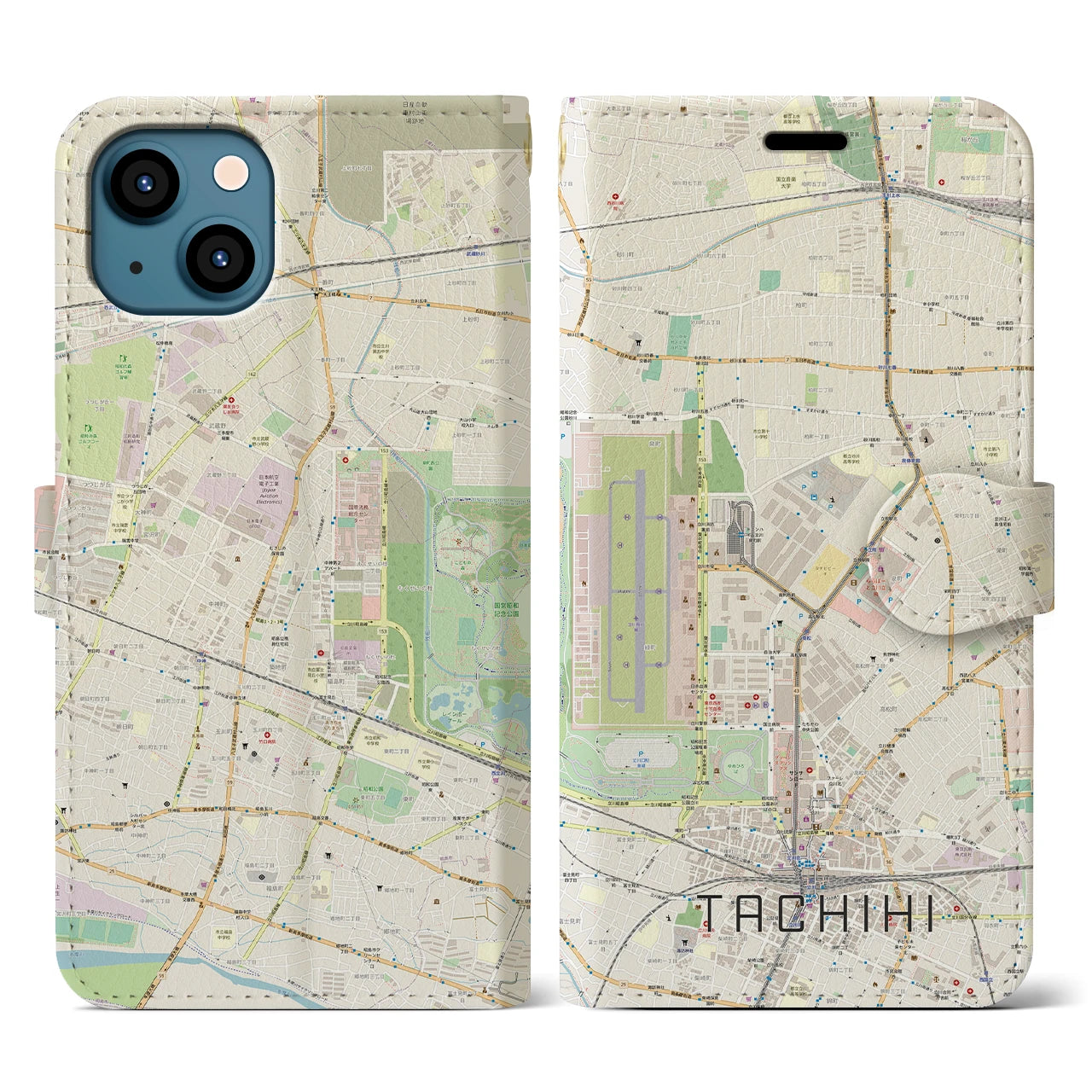 【立飛】地図柄iPhoneケース（手帳両面タイプ・ナチュラル）iPhone 13 用