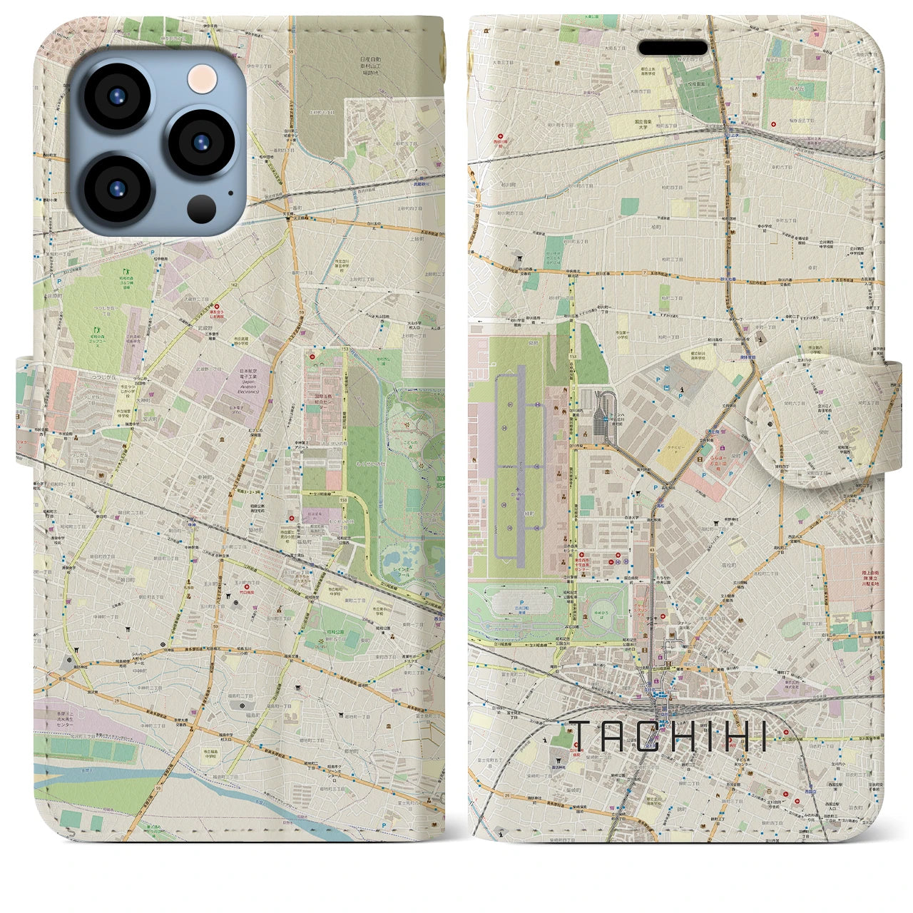 【立飛】地図柄iPhoneケース（手帳両面タイプ・ナチュラル）iPhone 13 Pro Max 用