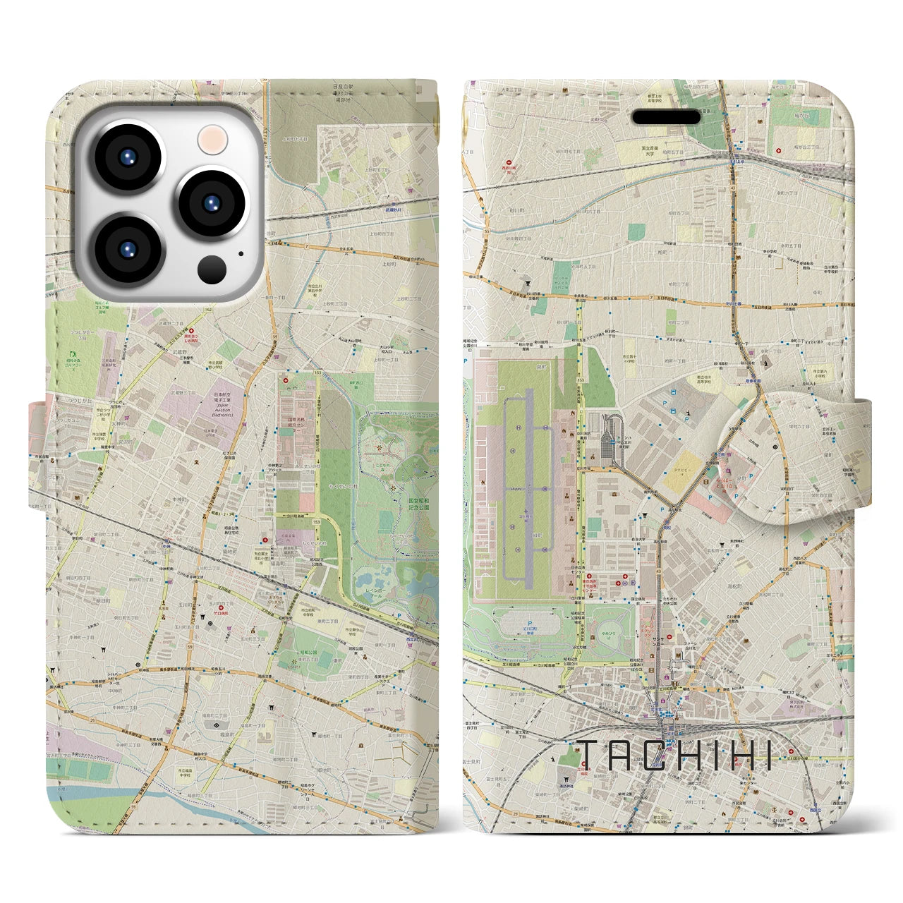 【立飛】地図柄iPhoneケース（手帳両面タイプ・ナチュラル）iPhone 13 Pro 用