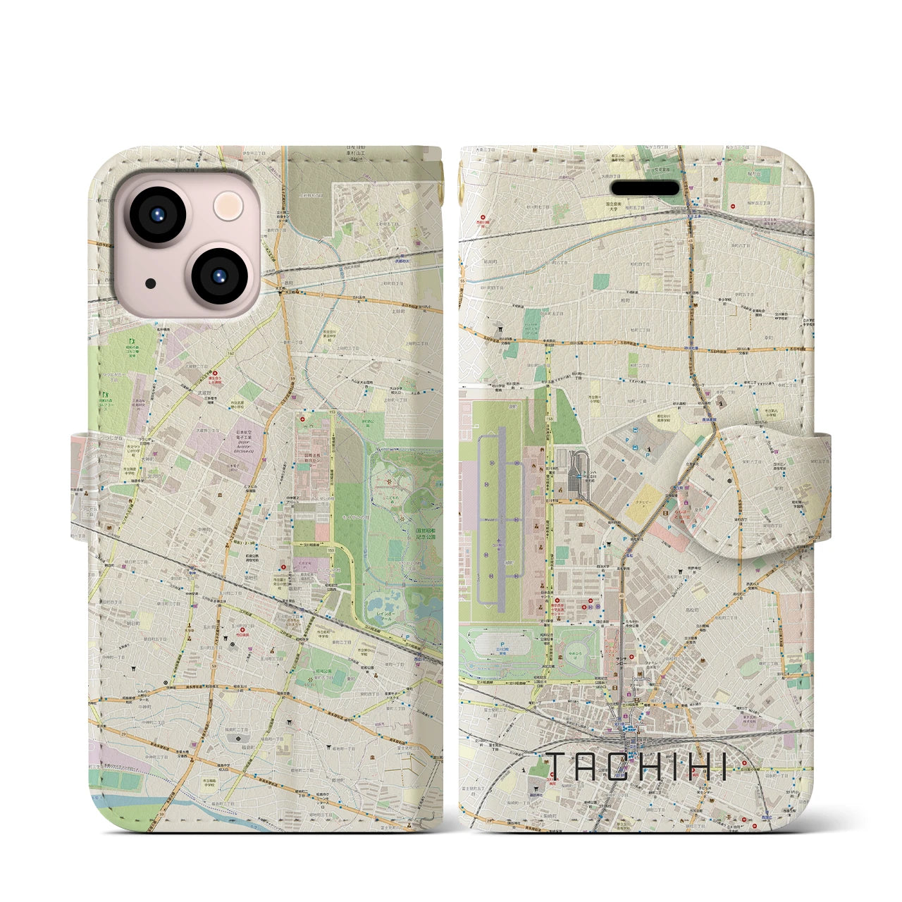 【立飛】地図柄iPhoneケース（手帳両面タイプ・ナチュラル）iPhone 13 mini 用